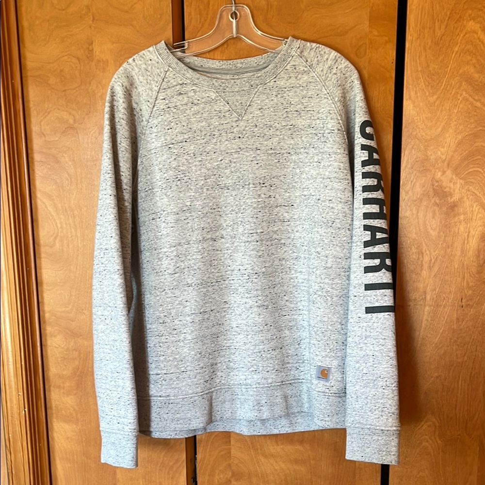 Women's Relaxed Fit Midweight Crewneck Block Logo Sleeve Graphic Sweatshirt XL